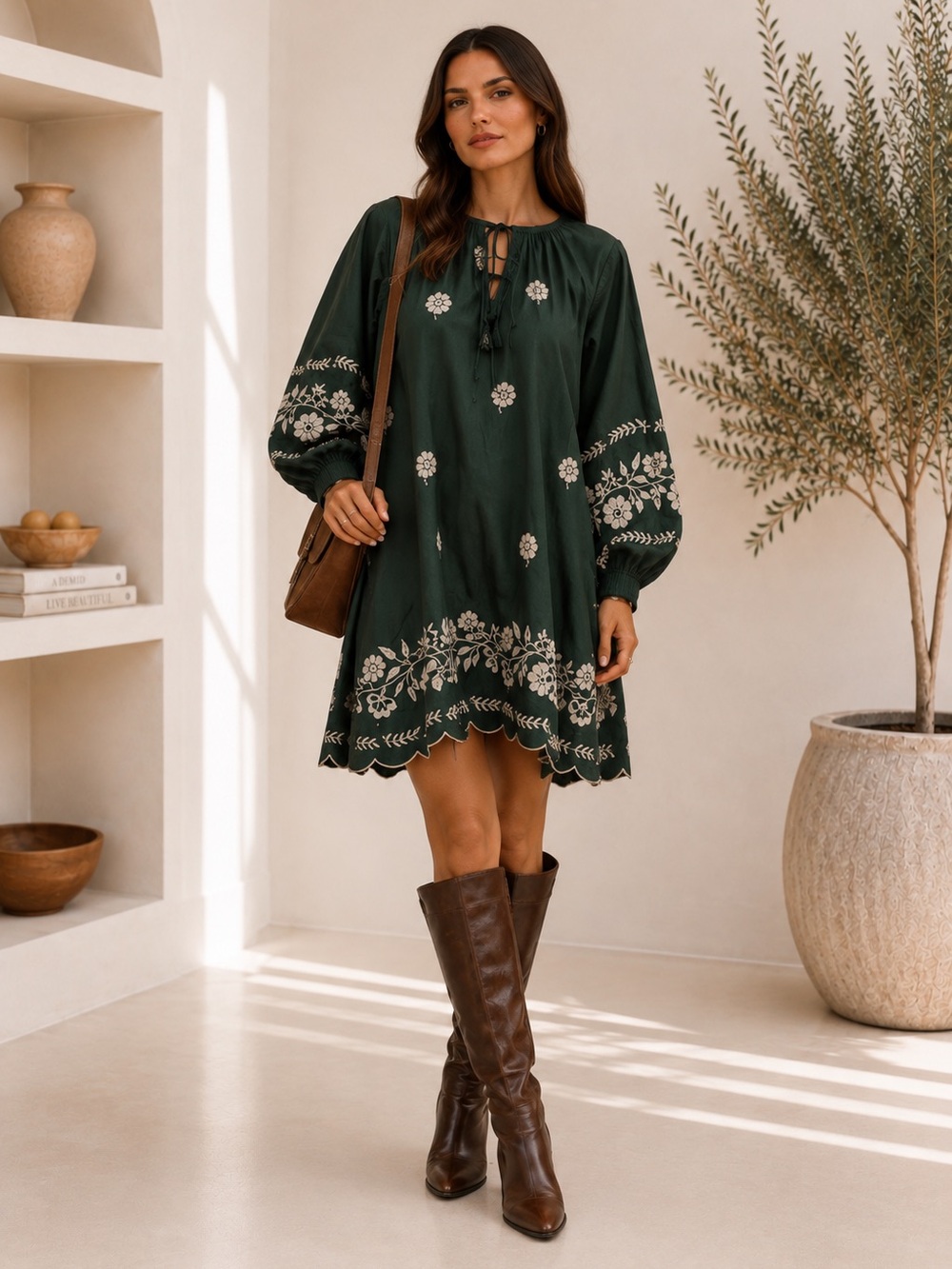 615. The Everly Embroidered Mini Dress in green